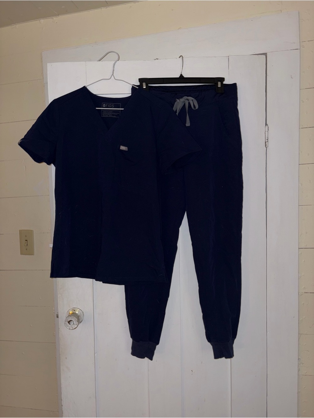Figs Navy Women's Pajama Set - V-Neck Top & Drawstring Joggers